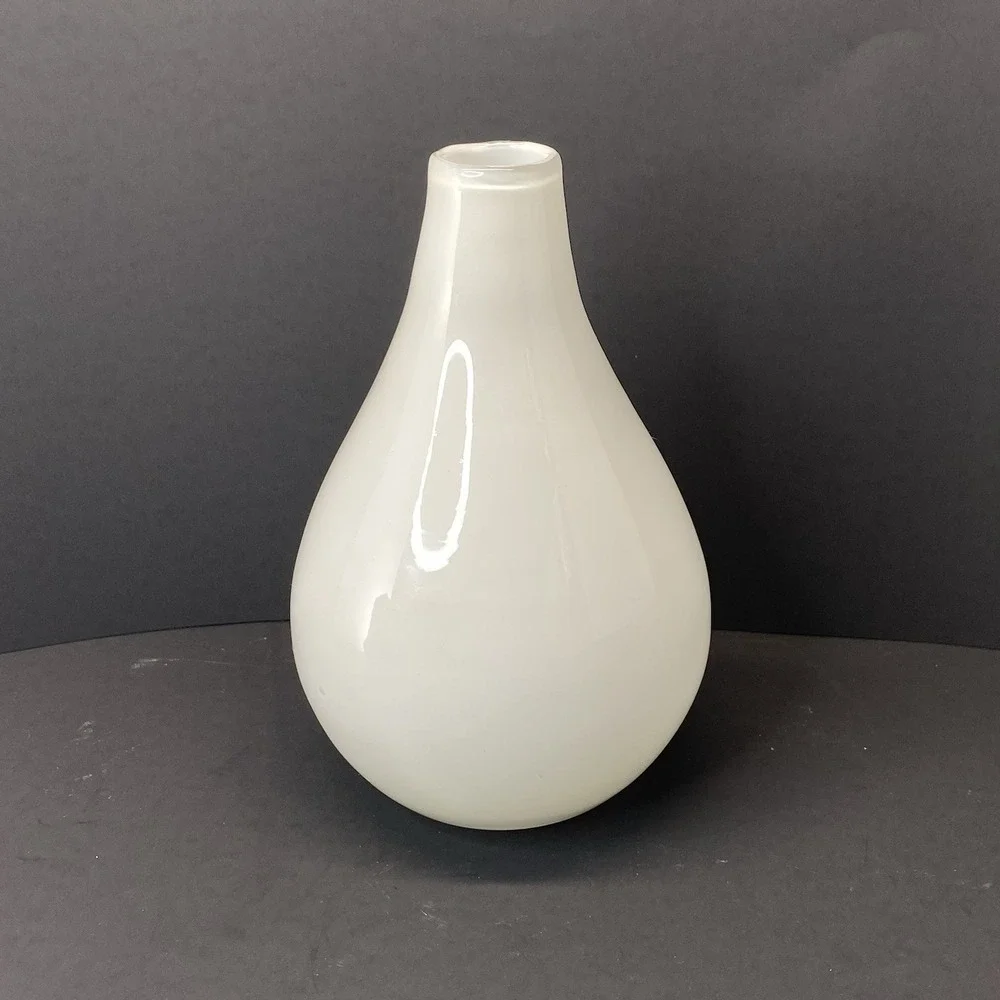 White Vase‎ Teardrop Art Glass Minimalist Clean Handblown Heavy 7 1/4